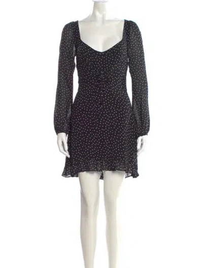 Pre-owned Reformation Polka Dot Print Mini Dress In Black