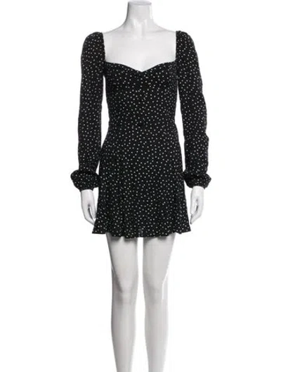 Pre-owned Reformation Polka Dot Print Mini Dress In Black