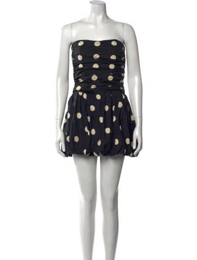 Pre-owned Reformation Polka Dot Print Mini Dress In Black