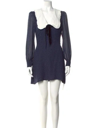 Pre-owned Reformation Polka Dot Print Mini Dress In Blue