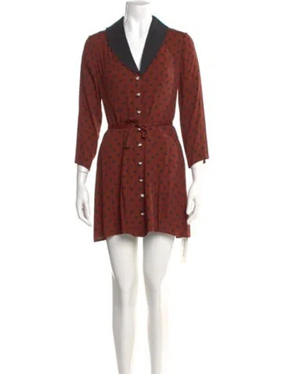 Pre-owned Reformation Polka Dot Print Mini Dress In Brown