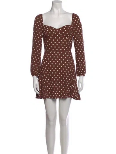 Pre-owned Reformation Polka Dot Print Mini Dress In Brown