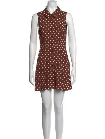 Pre-owned Reformation Polka Dot Print Mini Dress In Brown