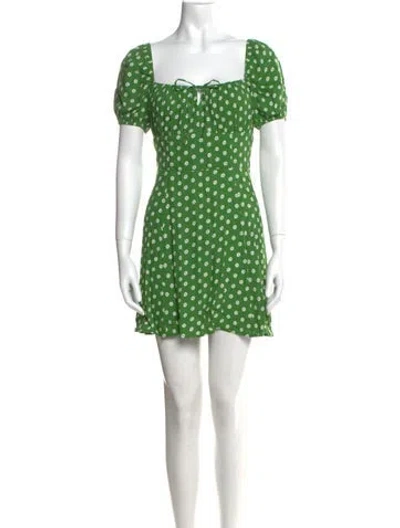 Pre-owned Reformation Polka Dot Print Mini Dress In Green