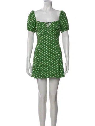 Pre-owned Reformation Polka Dot Print Mini Dress In Green