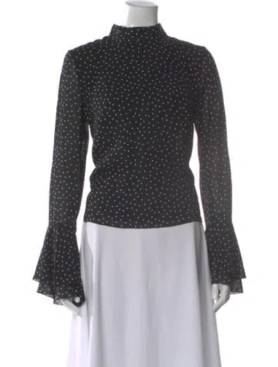 Pre-owned Reformation Polka Dot Print Mock Neck Blouse In Gray