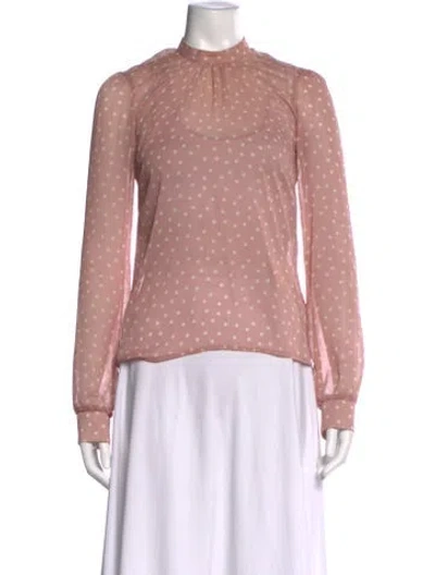 Pre-owned Reformation Polka Dot Print Mock Neck Blouse In Pink