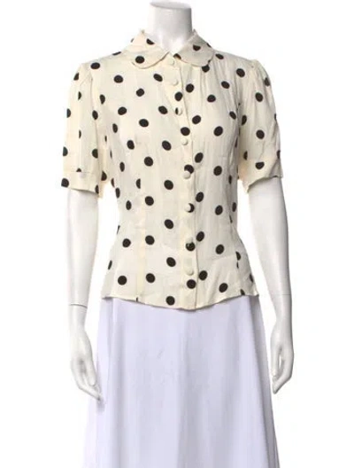 Pre-owned Reformation Polka Dot Print Short Sleeve Blouse W/ Tags In Neutrals