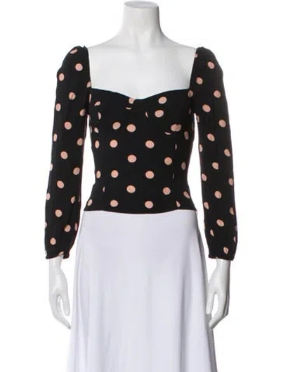 Pre-owned Reformation Polka Dot Print Square Neckline Blouse In Black