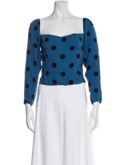 Pre-owned Reformation Polka Dot Print Square Neckline Blouse In Blue