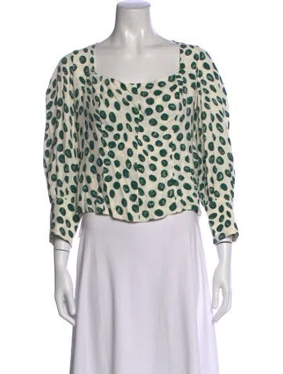 Pre-owned Reformation Polka Dot Print Square Neckline Blouse In Green
