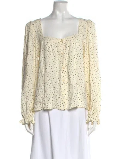 Pre-owned Reformation Polka Dot Print Square Neckline Blouse In Neutral
