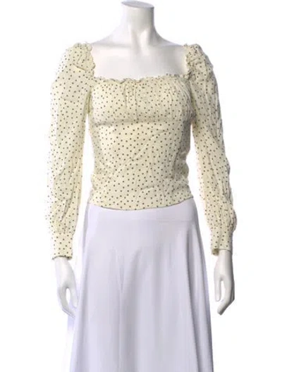Pre-owned Reformation Polka Dot Print Square Neckline Blouse In Neutrals