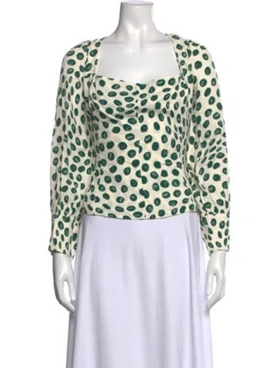 Pre-owned Reformation Polka Dot Print Square Neckline Blouse In White
