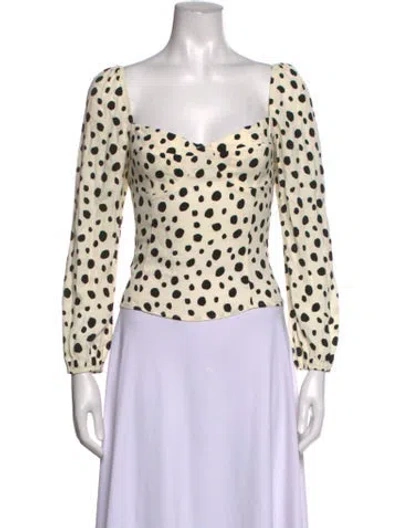Pre-owned Reformation Polka Dot Print Square Neckline Blouse In White