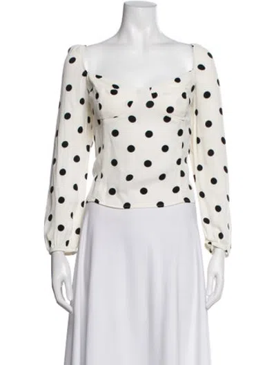 Pre-owned Reformation Polka Dot Print Square Neckline Blouse In White