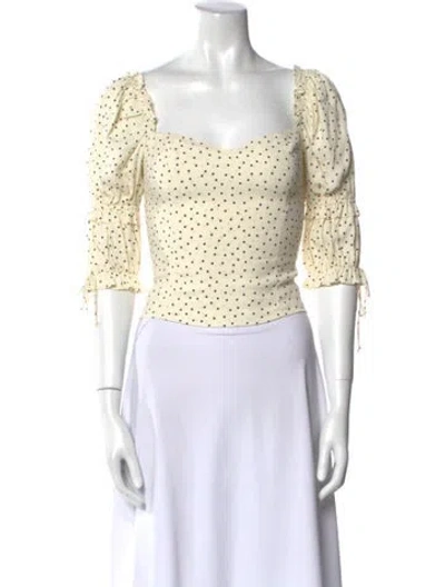 Pre-owned Reformation Polka Dot Print Square Neckline Crop Top In Yellow