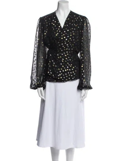 Pre-owned Reformation Polka Dot Print V-neck Blouse In Black