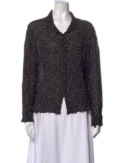 Pre-owned Reformation Polka Dot Print V-neck Blouse In Black