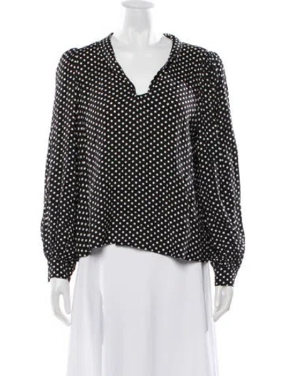 Pre-owned Reformation Polka Dot Print V-neck Blouse In Black