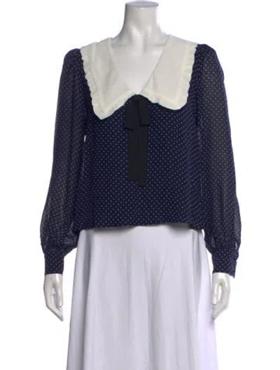 Pre-owned Reformation Polka Dot Print V-neck Blouse In Blue
