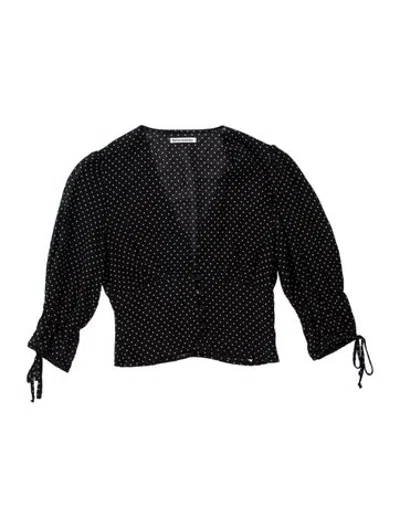 Pre-owned Reformation Polka Dot Print V-neck Blouse In Blue
