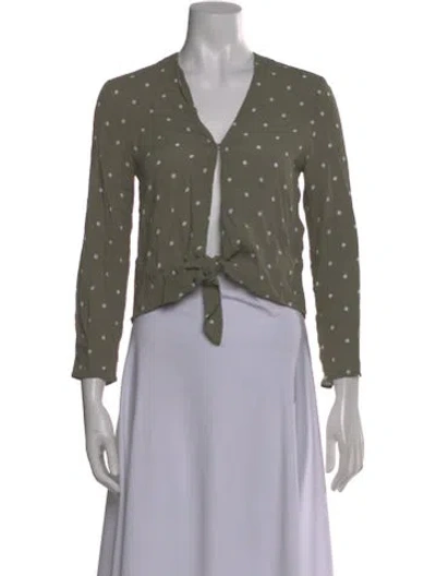 Pre-owned Reformation Polka Dot Print V-neck Blouse In Green