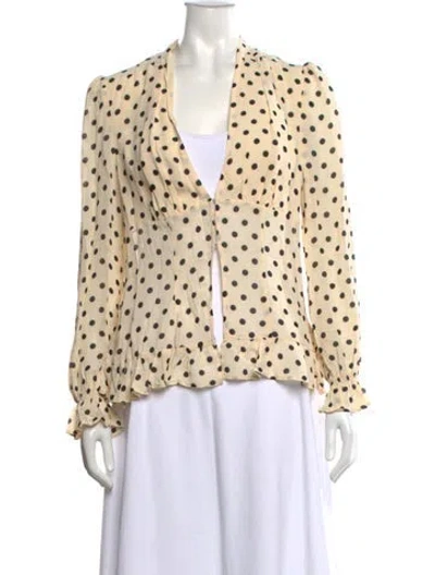Pre-owned Reformation Polka Dot Print V-neck Blouse In Neutral