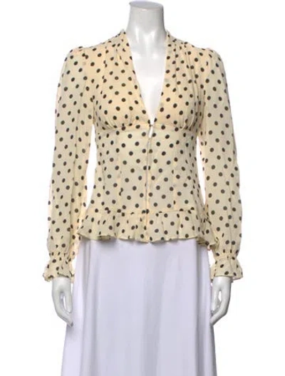 Pre-owned Reformation Polka Dot Print V-neck Blouse W/ Tags In Neutrals
