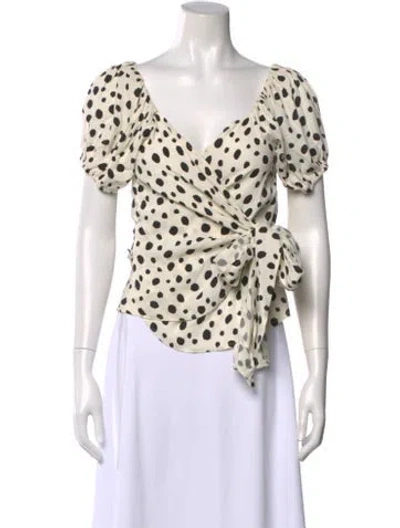 Pre-owned Reformation Polka Dot Print V-neck Blouse In White