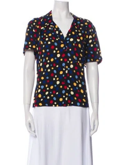Pre-owned Reformation Polka Dot Print V-neck Polo In Black