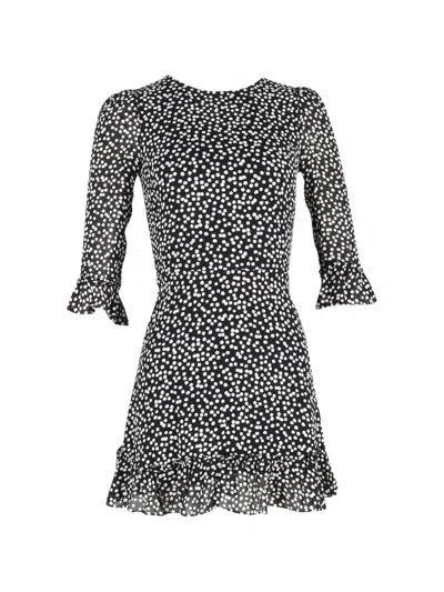 Pre-owned Reformation Polka-dot Ruffle Mini Dress In Black
