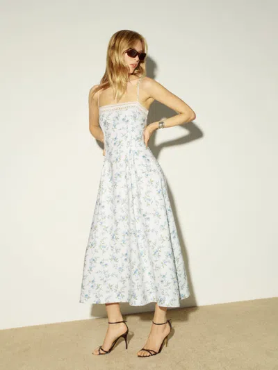 Reformation Pomona Sleeveless Linen Midi Dress In Blue