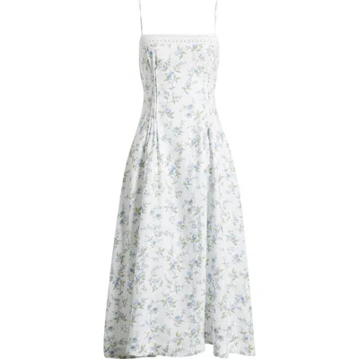 Reformation Womens Pomona Floral-print Linen Midi Dress Nostalgia In White