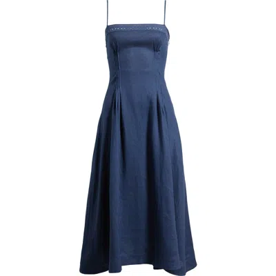 Reformation Pomona Sleeveless Linen Midi Dress In Blue