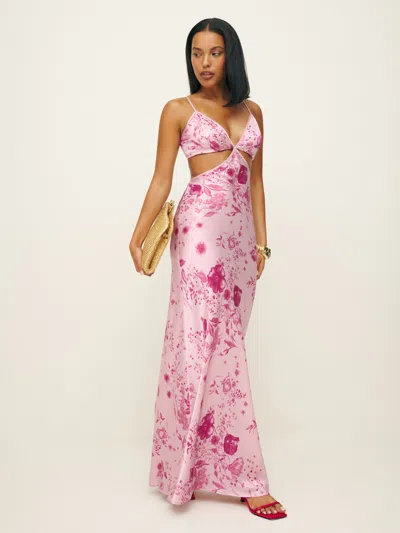 reformation poppies silk dress Croissant Tan Cut-Out Maxi – The Closet New York Brown Poppies Maxi Dress by