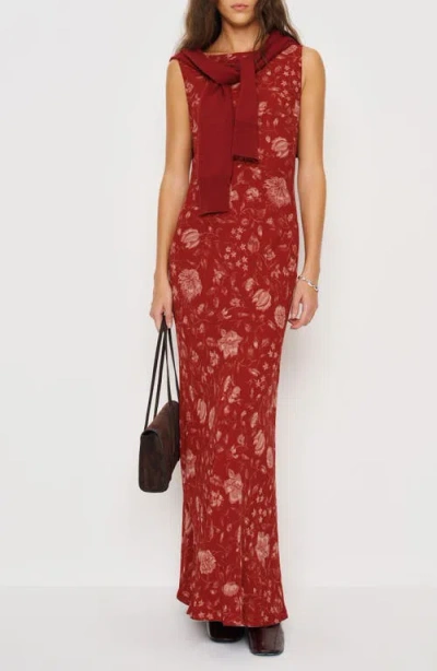 Reformation Prescott Floral-print Chiffon Maxi Dress In Red