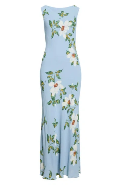 Reformation Prescott Floral Mermaid Dress In Blue