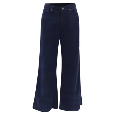 Reformation Preston Baggy High Rise Straight Corduroy Pants In Navy Blue Organic Cotton