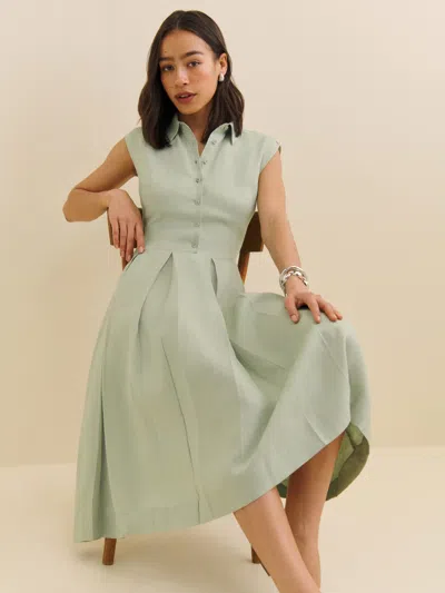 Reformation Prim Linen Dress In Salvia