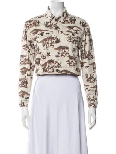 Pre-owned Reformation Printed Denim Jacket In Neutrals