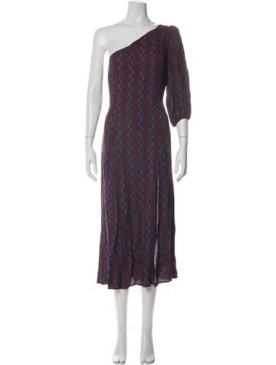 Pre-owned Reformation Printed Long Dress In Burgundy