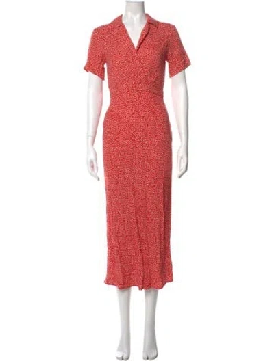 Pre-owned Reformation Printed Long Dress In Red