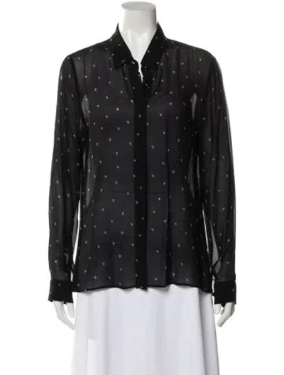 Pre-owned Reformation Printed Long Sleeve Blouse In Black