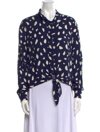 Pre-owned Reformation Printed Long Sleeve Blouse In Blue