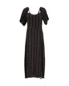 Reformation Printed Midi Dress In Black Viscose In Black