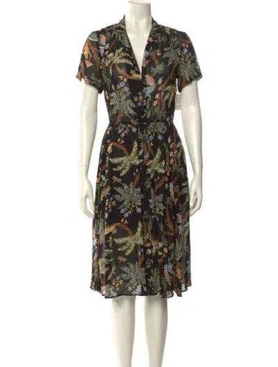 Pre-owned Reformation Printed Midi Length Dress In Black