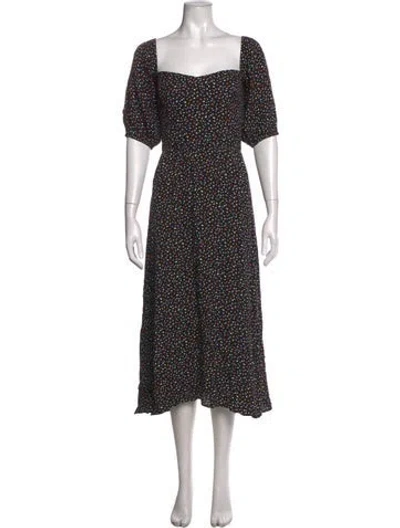 Pre-owned Reformation Printed Midi Length Dress In Black