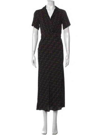 Pre-owned Reformation Printed Midi Length Dress In Black/gold