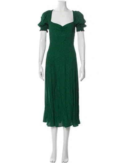 Pre-owned Reformation Printed Midi Length Dress In Green